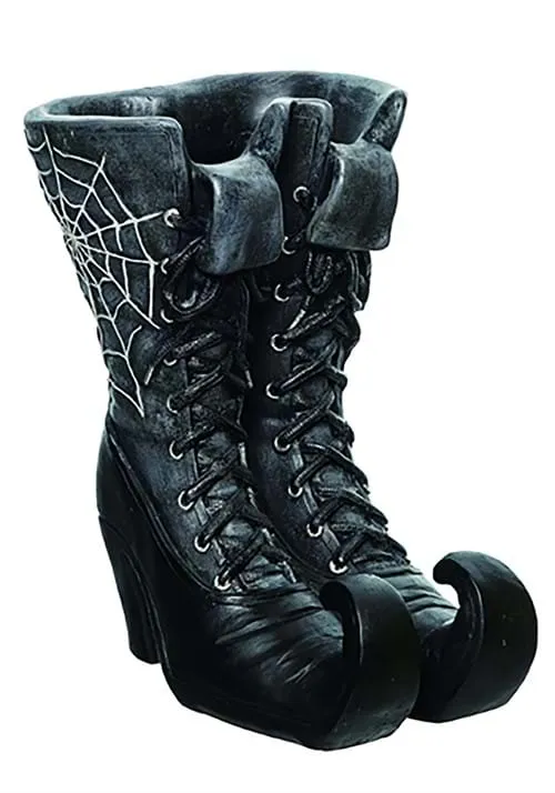 10 Inch Spiderweb Witch Boot Vase | Indoor Halloween Decor