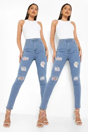 2 Pack High Rise Distressed Skinny Jeans