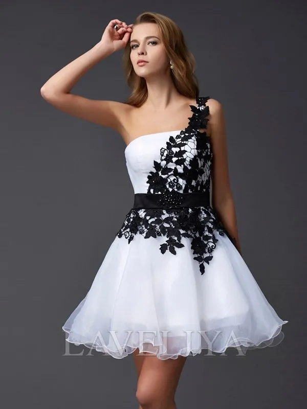 A-line One-Shoulder Appliques Lace Short/Mini Organza Dress  #CH230027