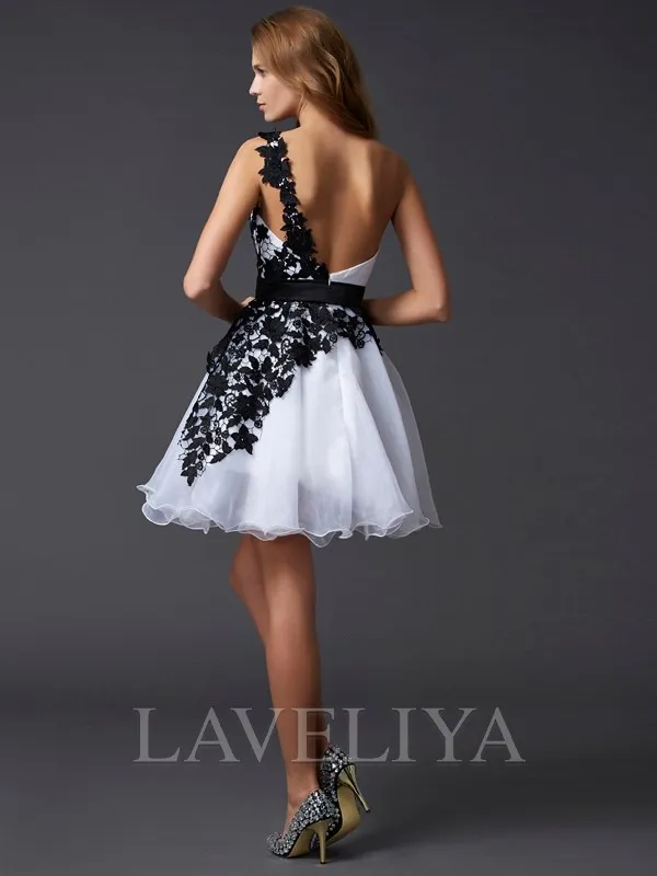 A-line One-Shoulder Appliques Lace Short/Mini Organza Dress  #CH230027