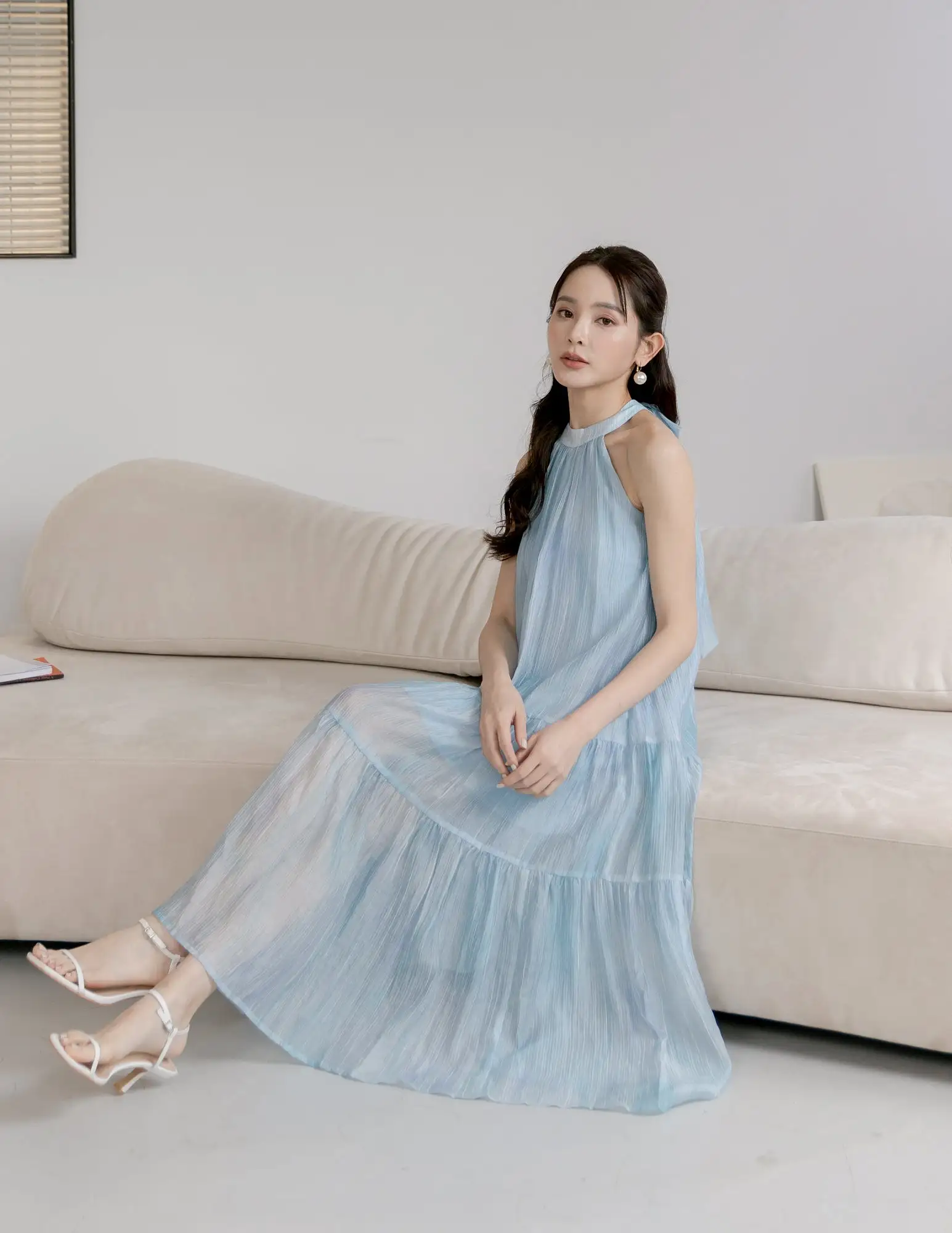 Adelia Organza Ombre Dress in Blue