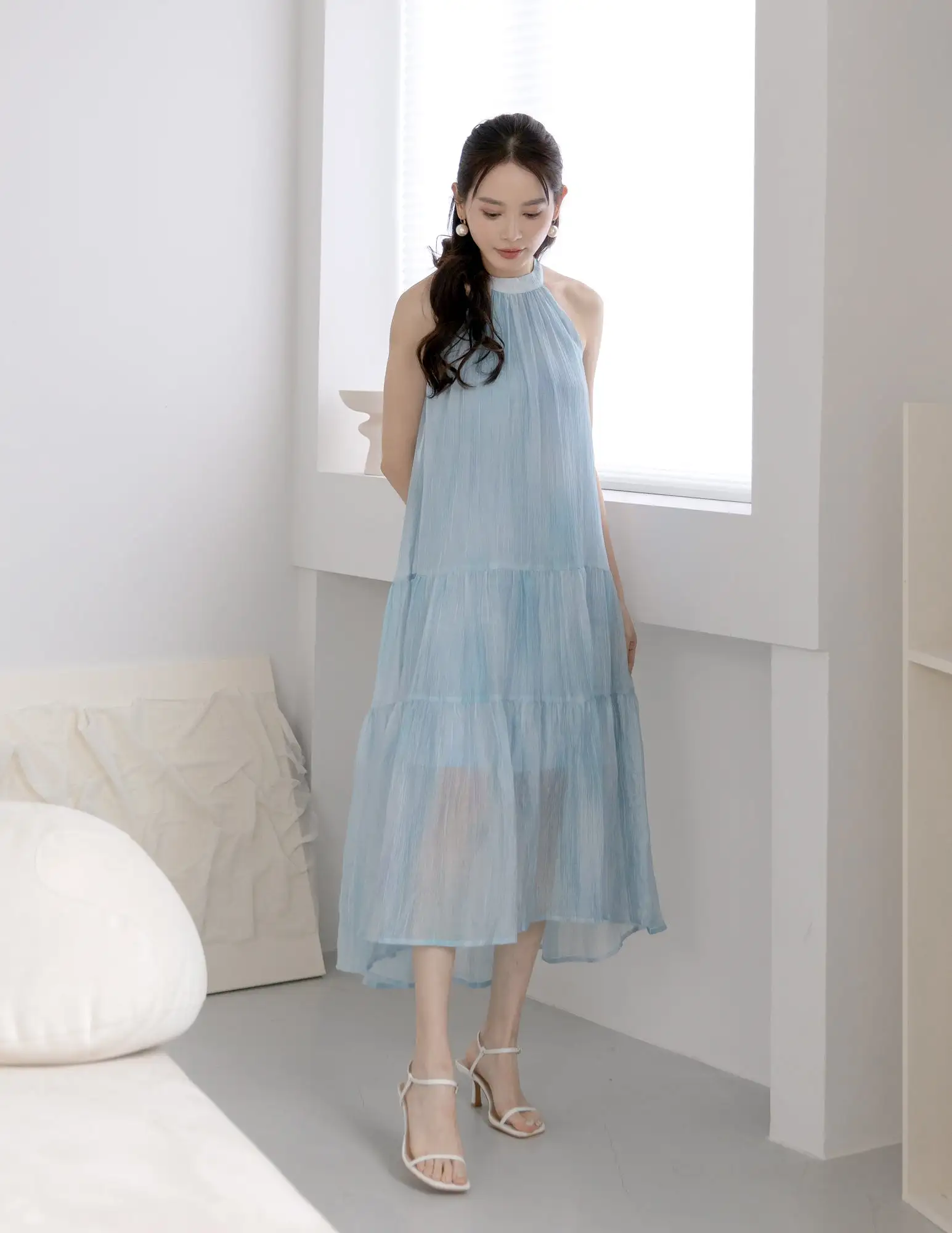 Adelia Organza Ombre Dress in Blue