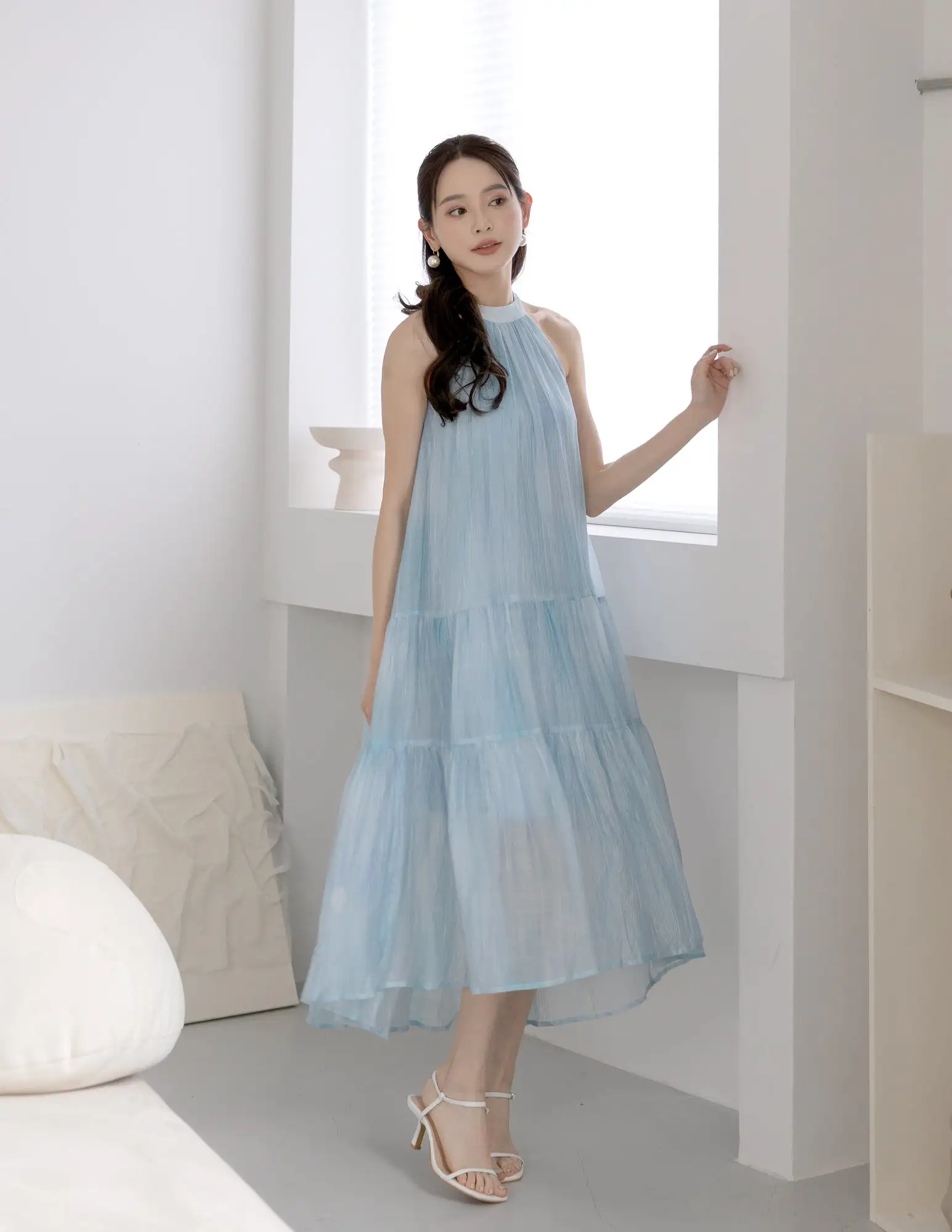 Adelia Organza Ombre Dress in Blue