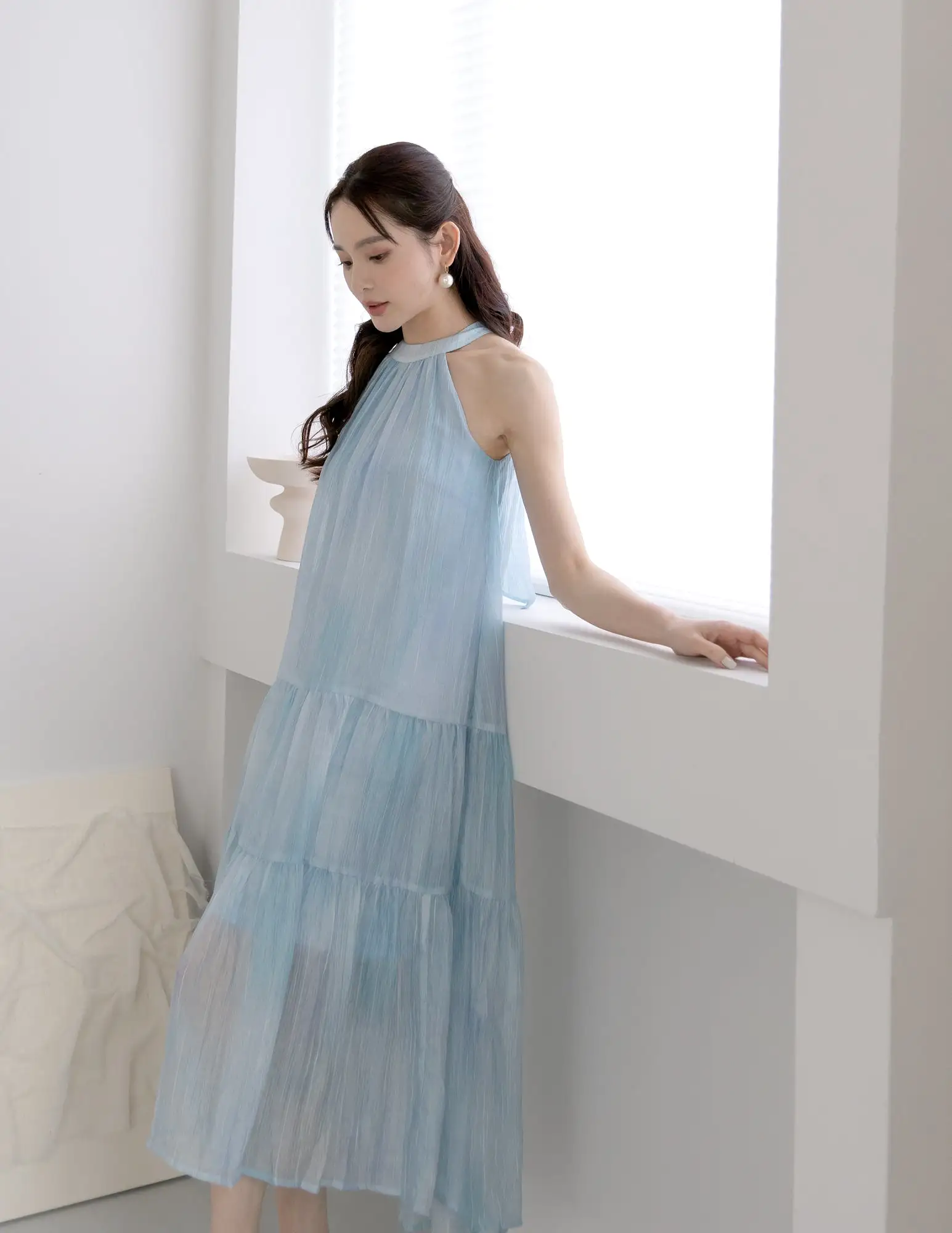 Adelia Organza Ombre Dress in Blue