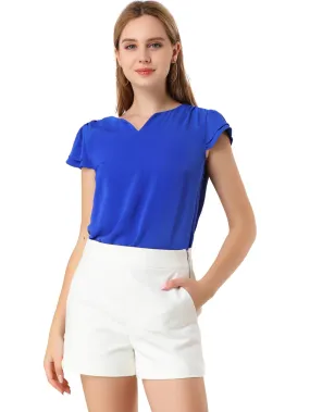 Allegra K- Solid V-Neck Short Sleeve Chic Blouse