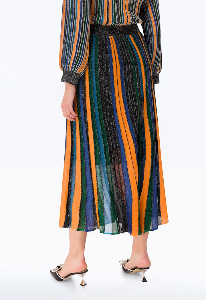 Allover Lurex Multicolored Stripe Skirt