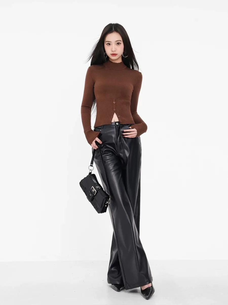 American leather pants for women in spring, autumn and winter, high-waisted, floor-length, slim, loose, street hottie straight w