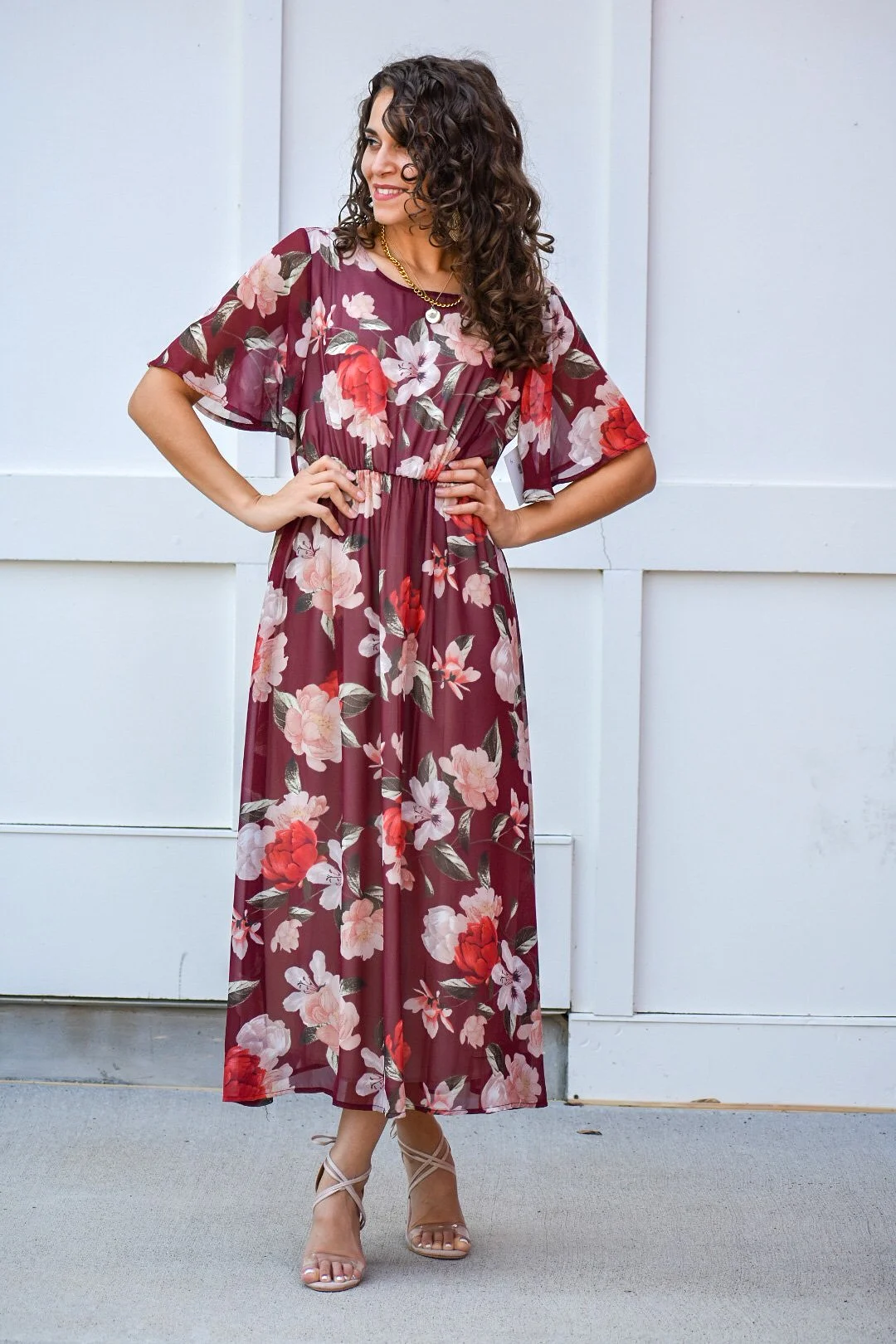 Another In The Fire Maroon Floral Maxi Dress