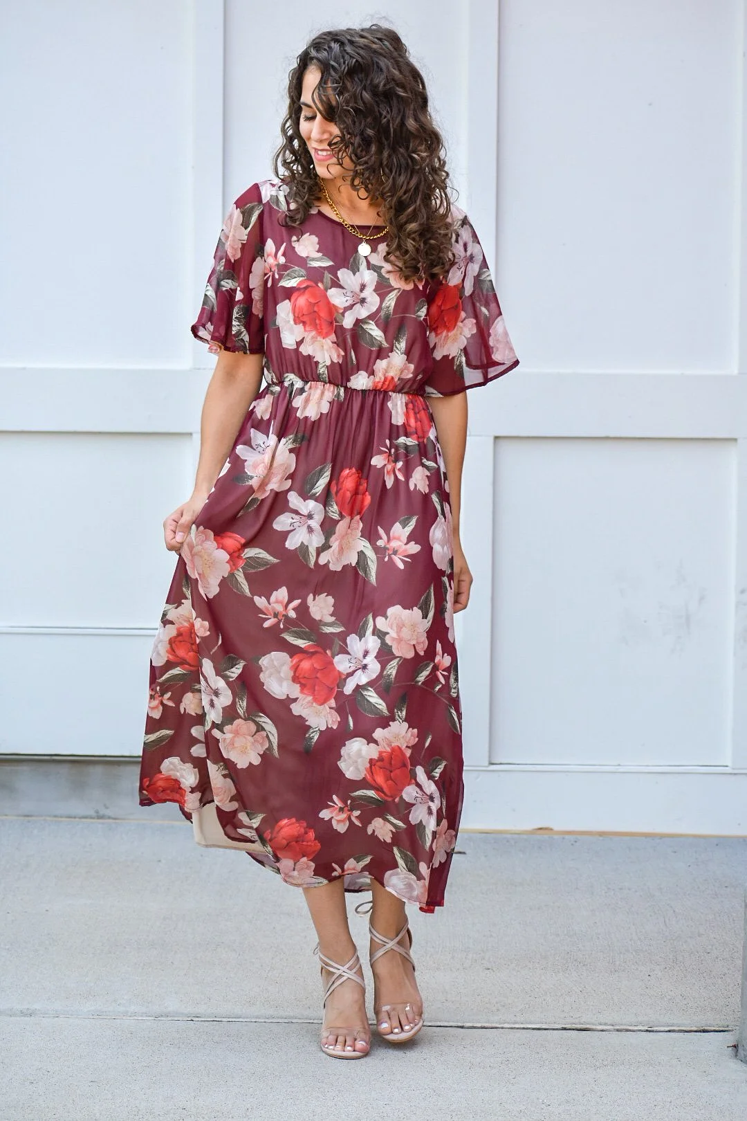 Another In The Fire Maroon Floral Maxi Dress