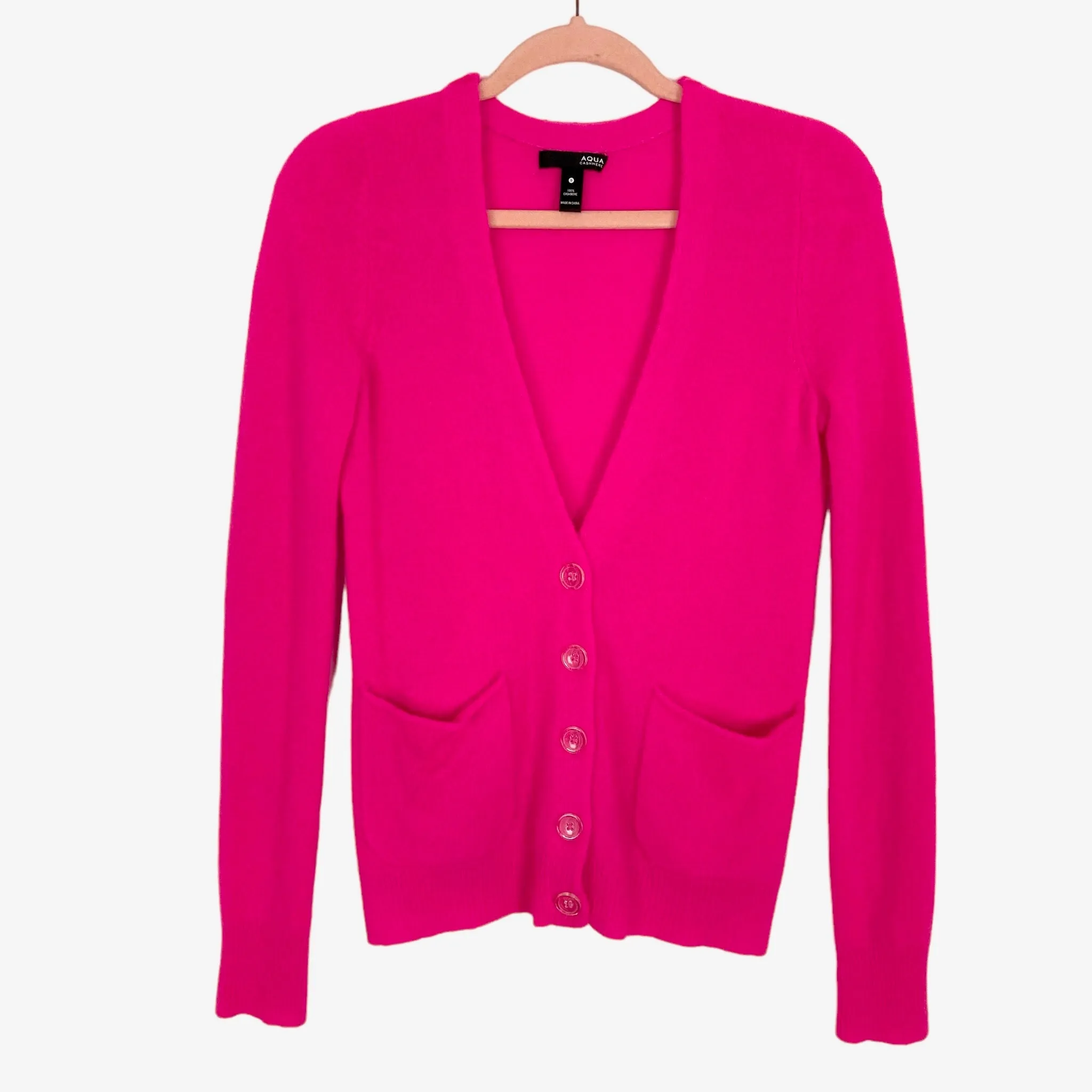 Aqua Hot Pink 100% Cashmere with Button Cardigan Sweater- Size S