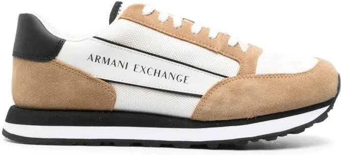 Armani Exchange panelled logo-print sneakers Neutrals