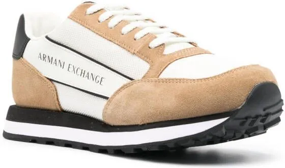 Armani Exchange panelled logo-print sneakers Neutrals