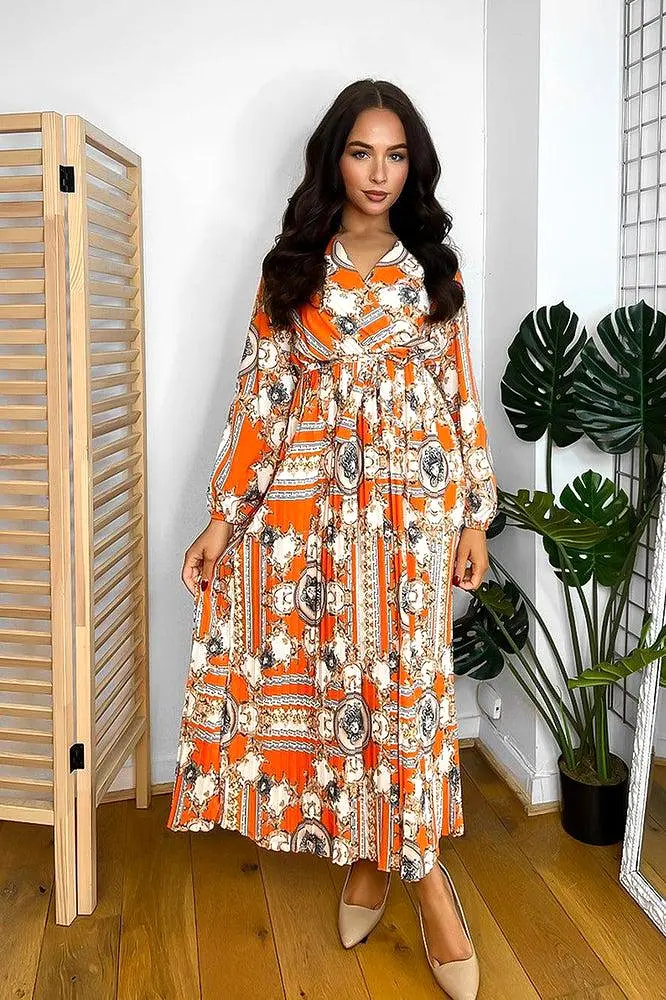 Baroque Print Fixed Wrap Midi Dress