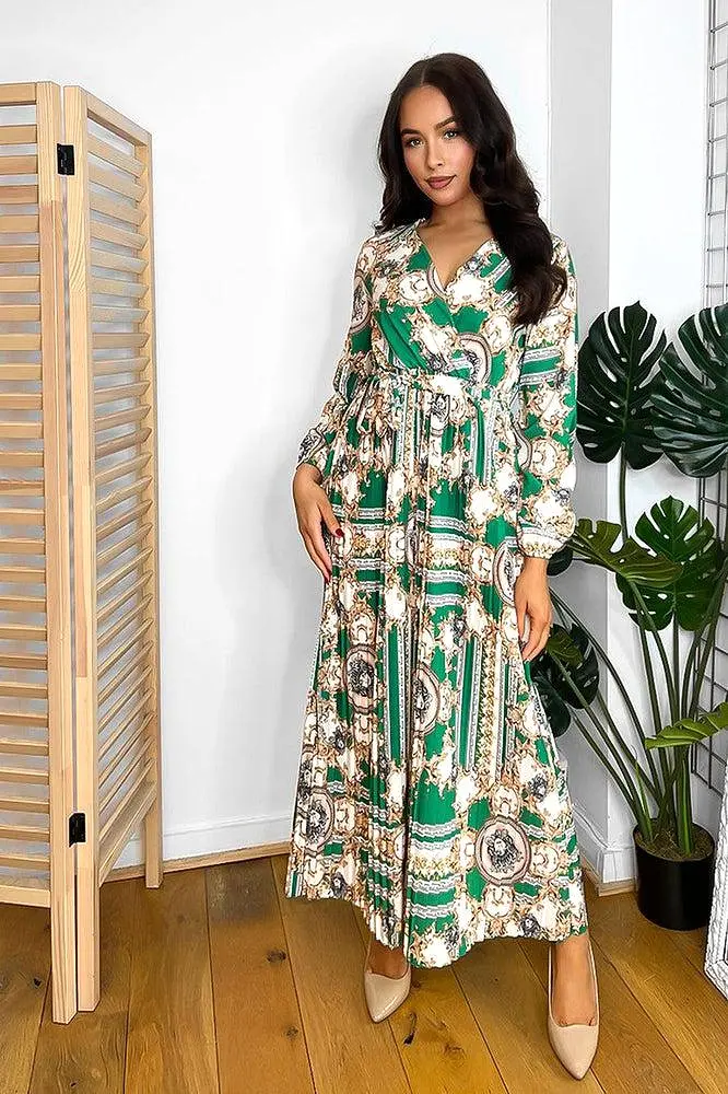 Baroque Print Fixed Wrap Midi Dress