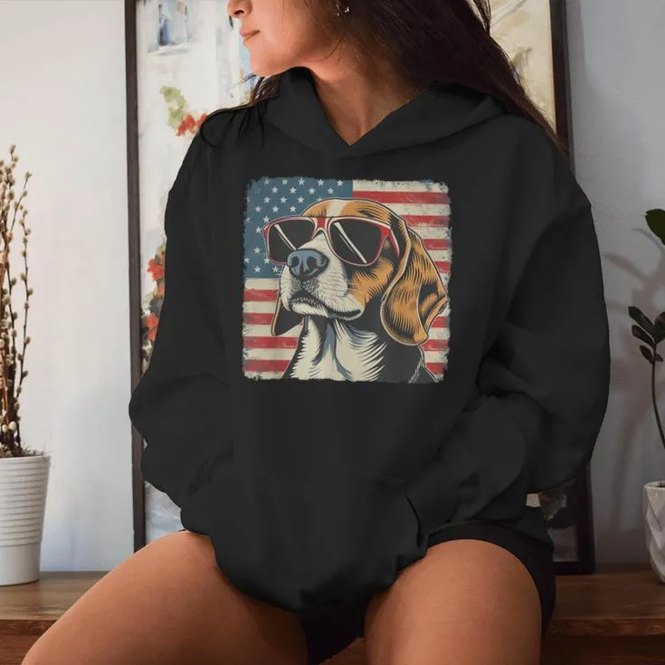 Beagle Dog Usa Flag Fourth Of July Women Women Hoodie