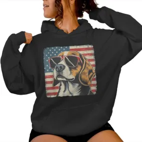 Beagle Dog Usa Flag Fourth Of July Women Women Hoodie