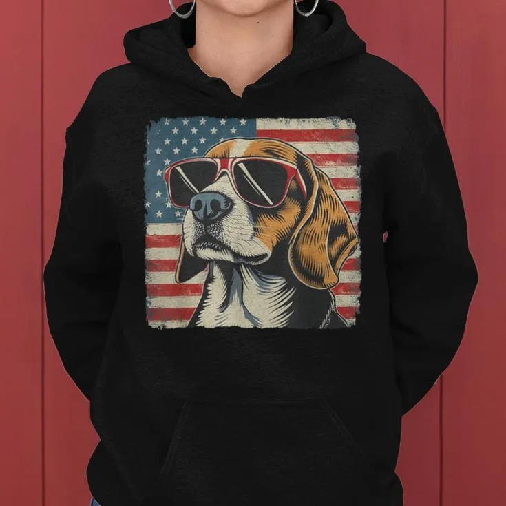 Beagle Dog Usa Flag Fourth Of July Women Women Hoodie