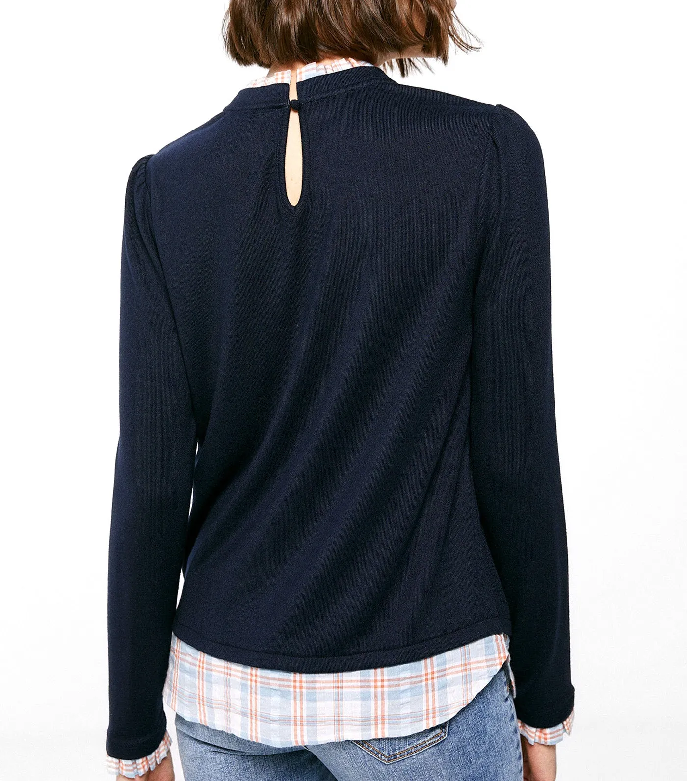 Bi-Material Butterfly Sweater Navy