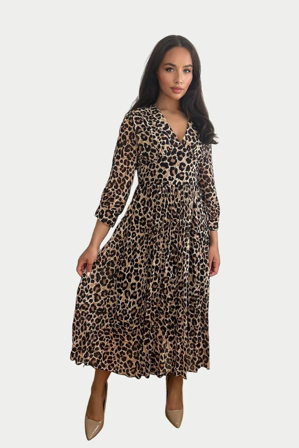 Black Leopard Print Chiffon V-Neck Maxi Dress