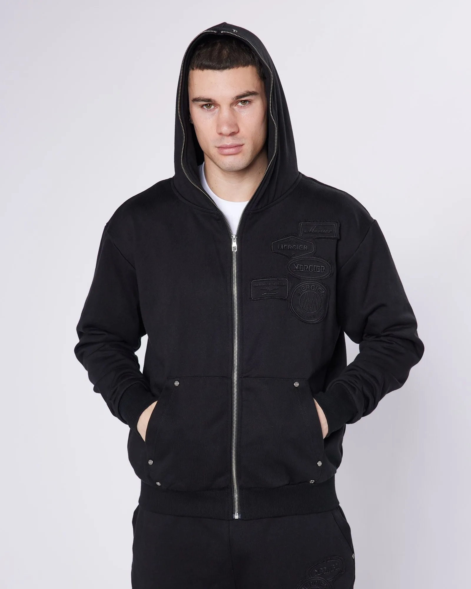 Black Relaxed Rivet OG Zip Hoodie