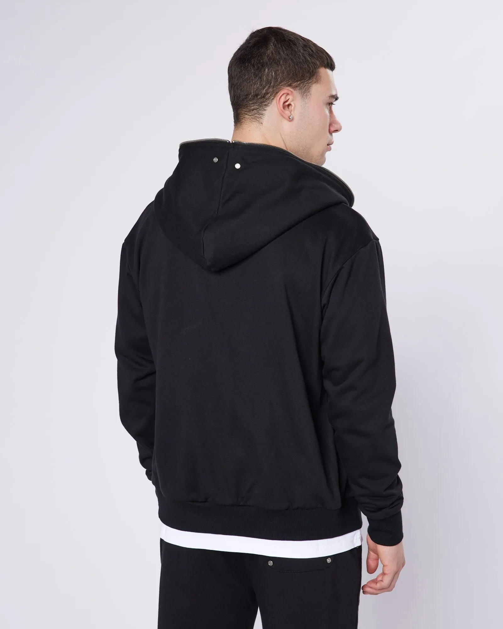 Black Relaxed Rivet OG Zip Hoodie