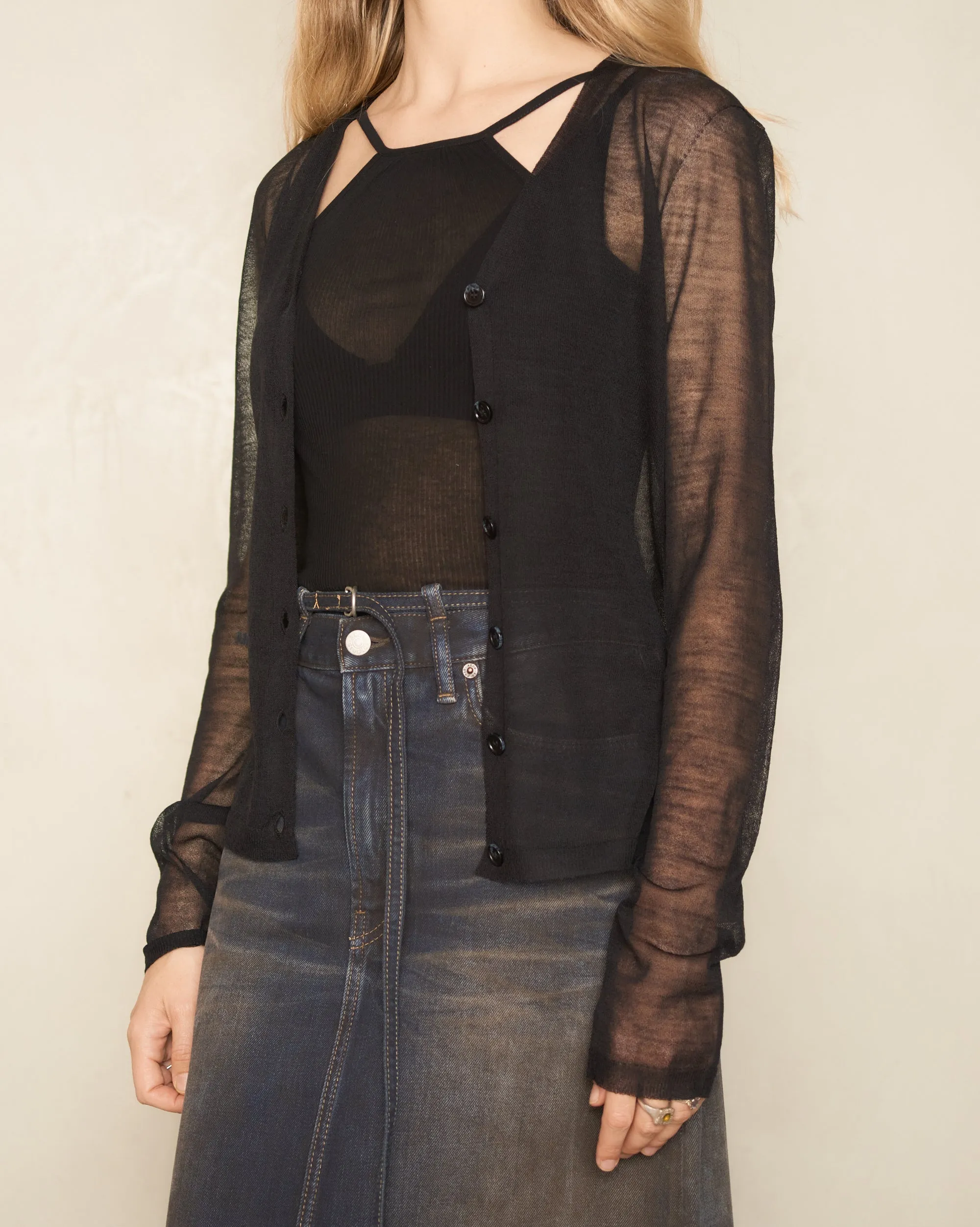 Black Sheer Knit Cardigan