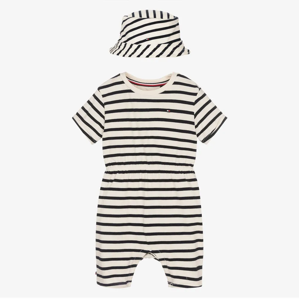 Blue Striped Shortie & Hat Set