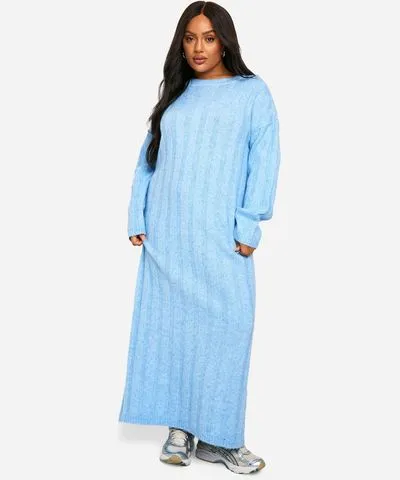 boohoo Womens Plus Wide Soft Rib Knitted Maxi Dress