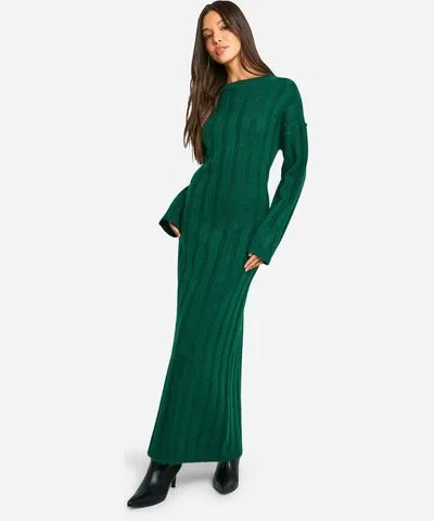 boohoo Womens Wide Soft Rib Knitted Maxi Dress