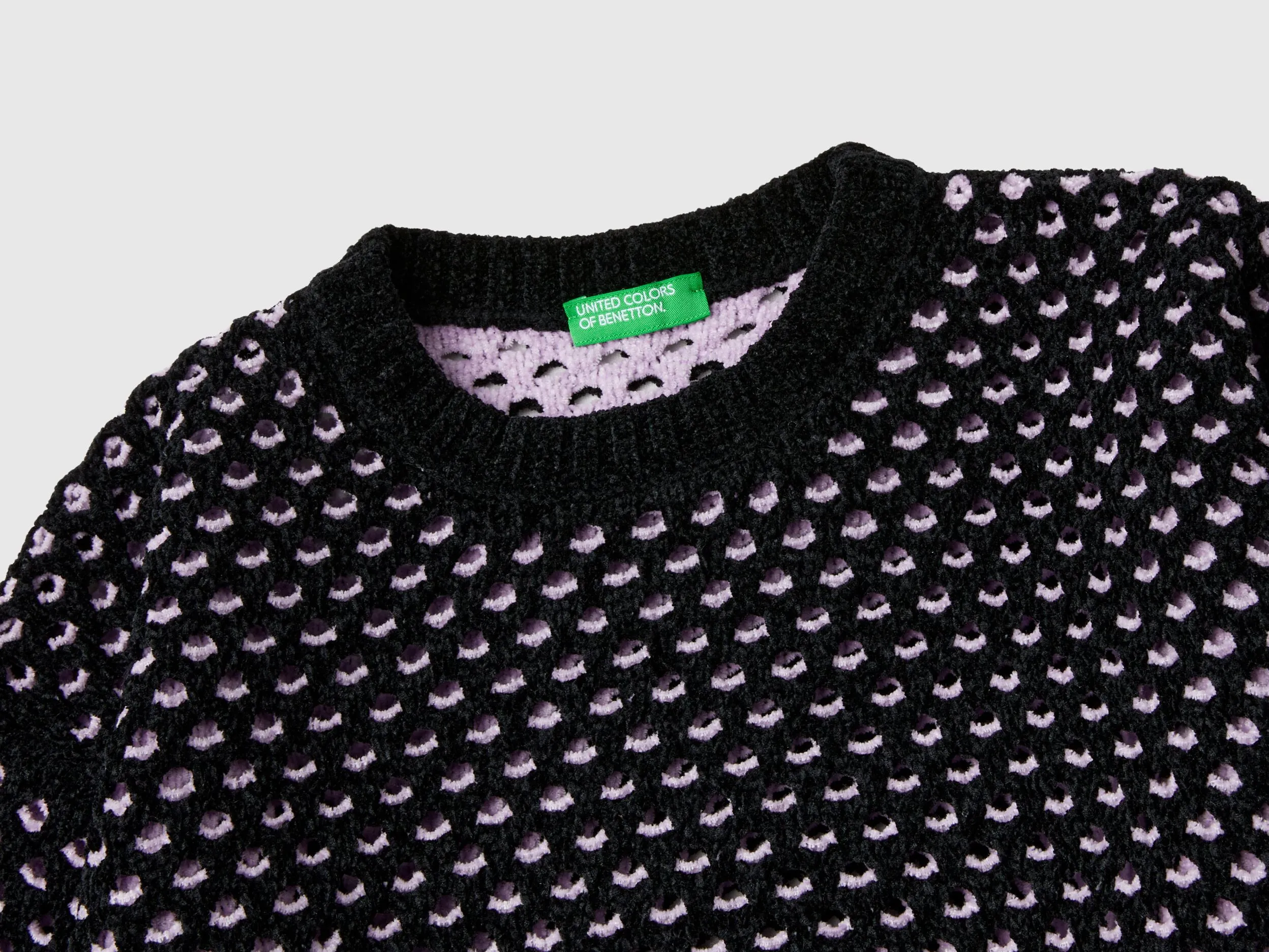 Boxy fit chenille sweater - Black | Benetton