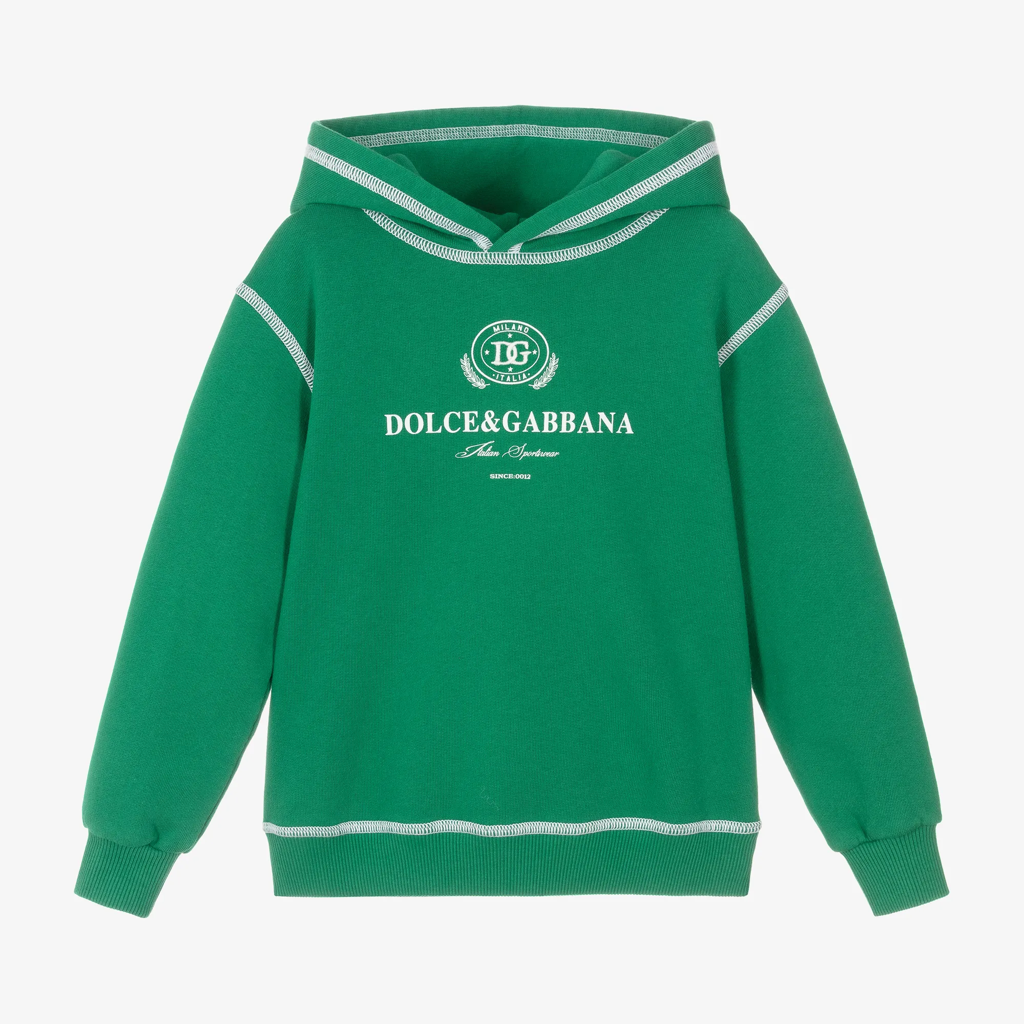 Boys Green Cotton Crest DG Logo Hoodie