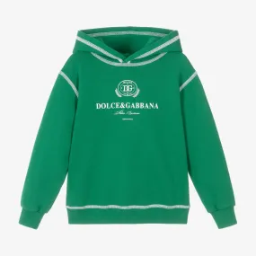 Boys Green Cotton Crest DG Logo Hoodie