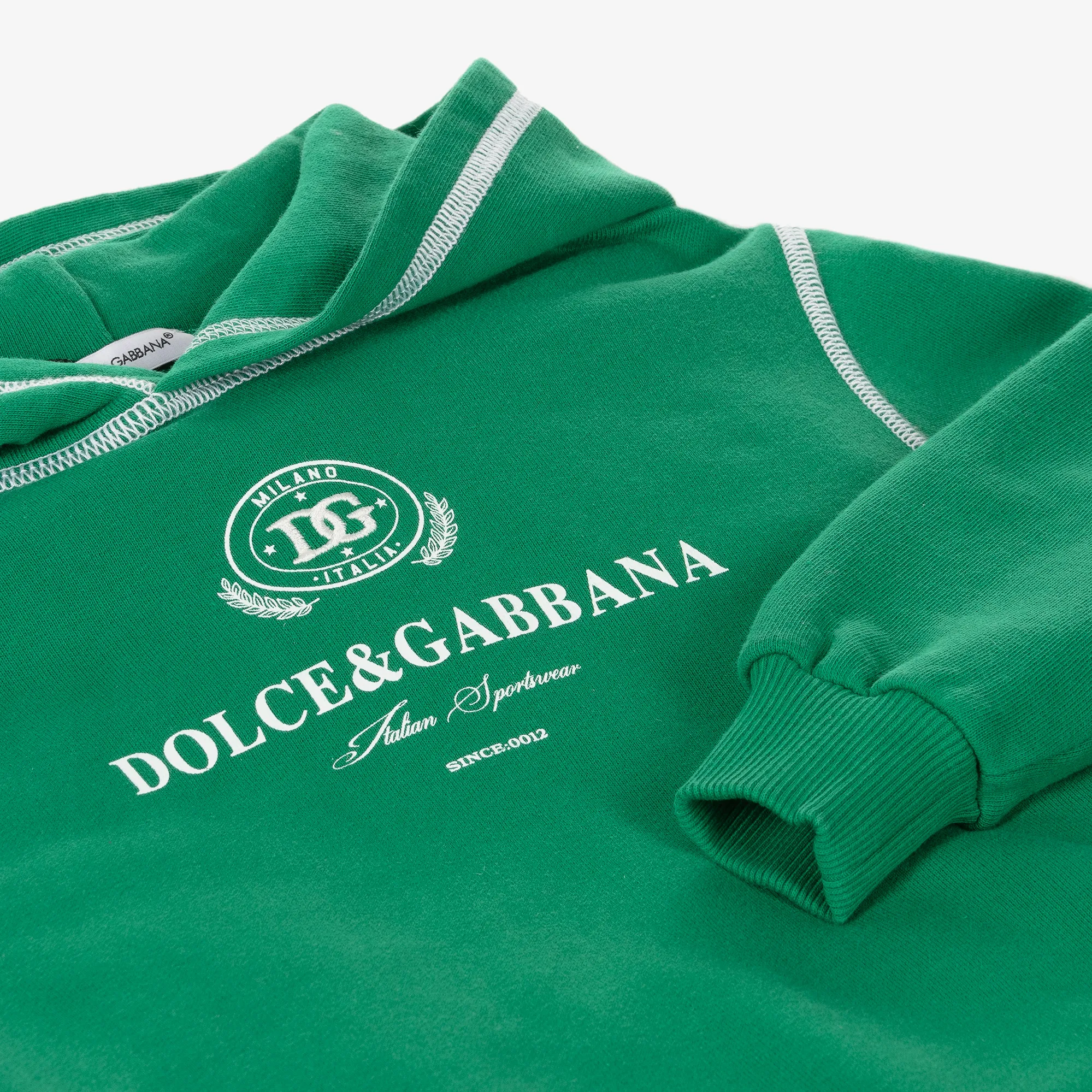 Boys Green Cotton Crest DG Logo Hoodie