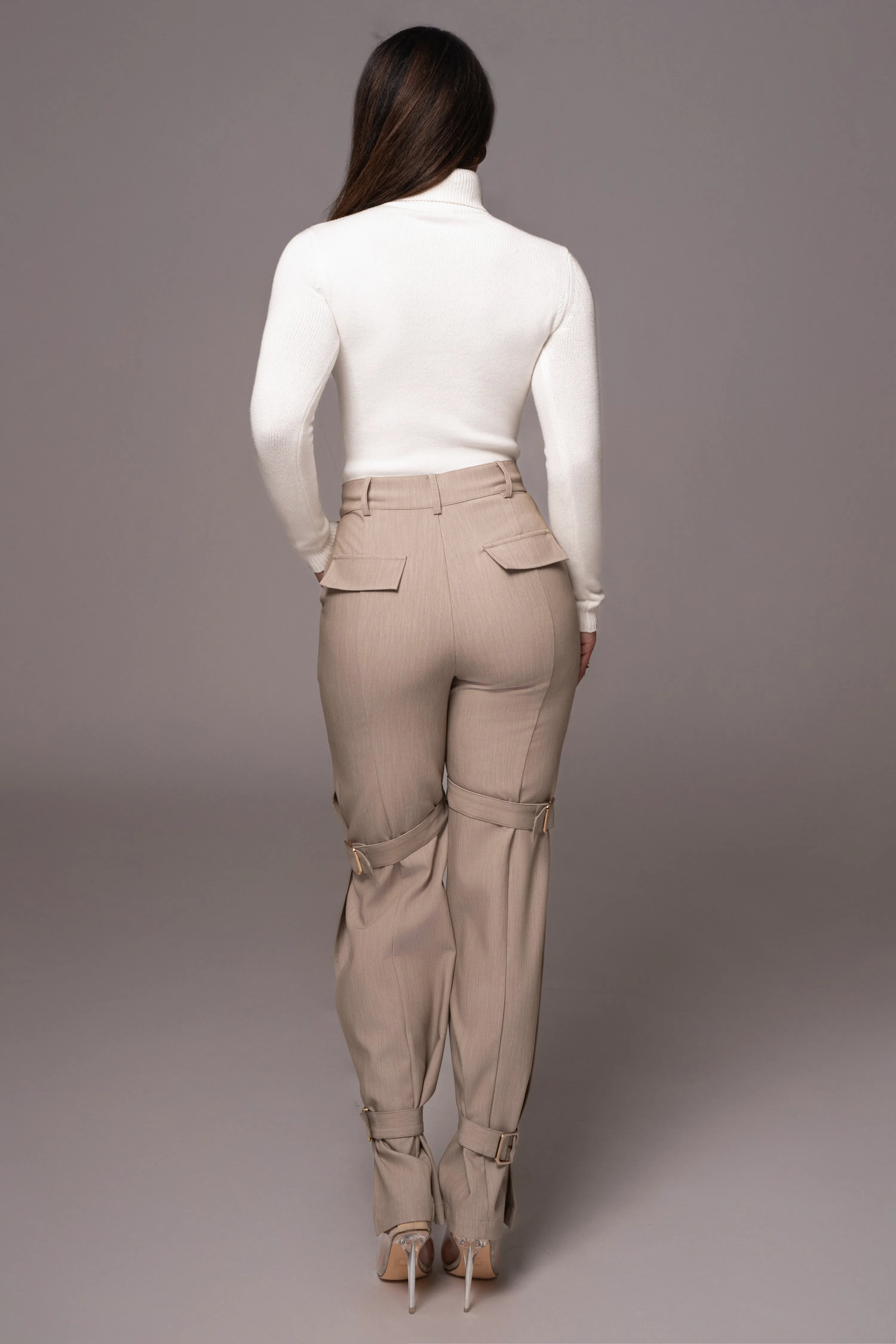 Brown Refined Belted Leg Pants