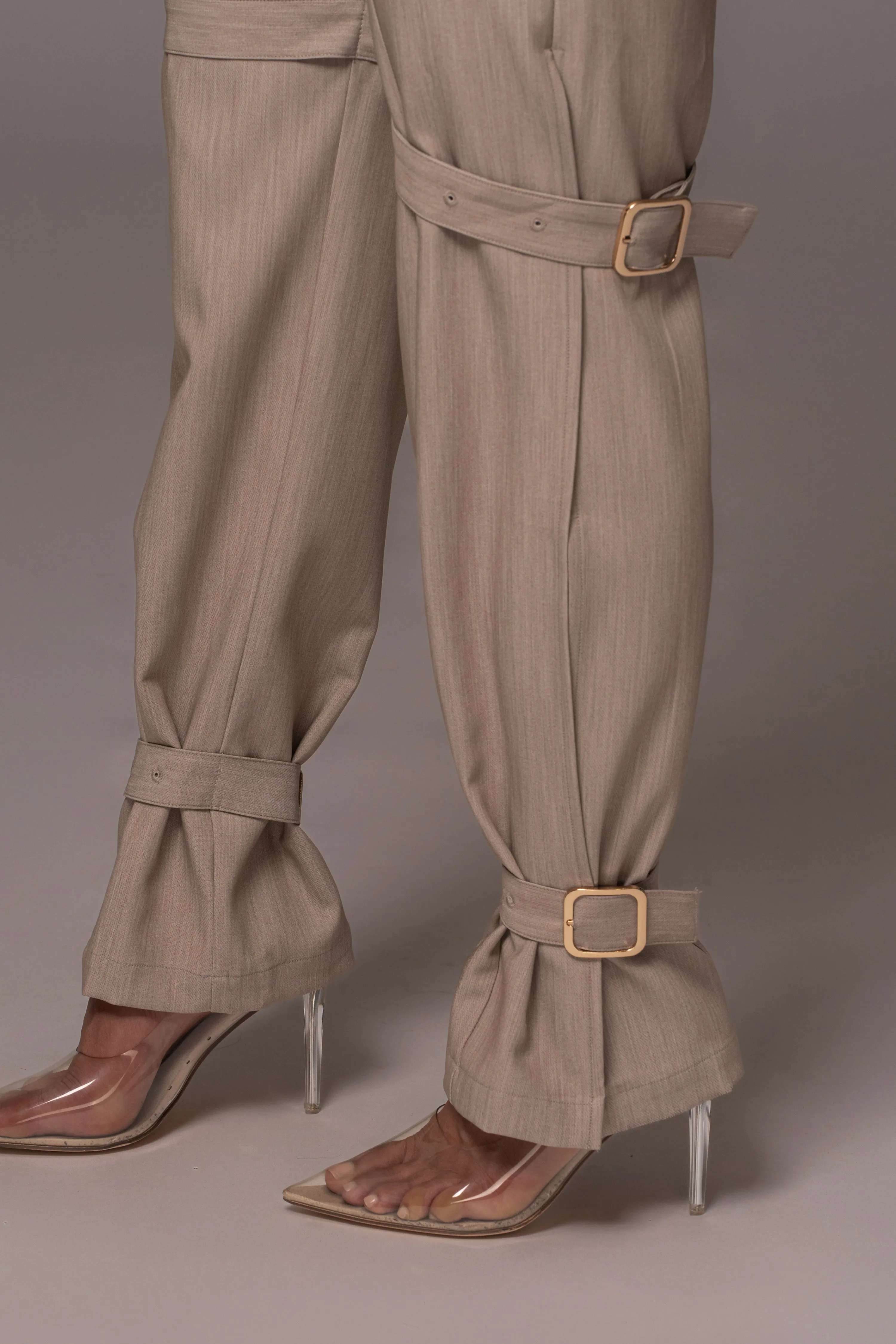 Brown Refined Belted Leg Pants