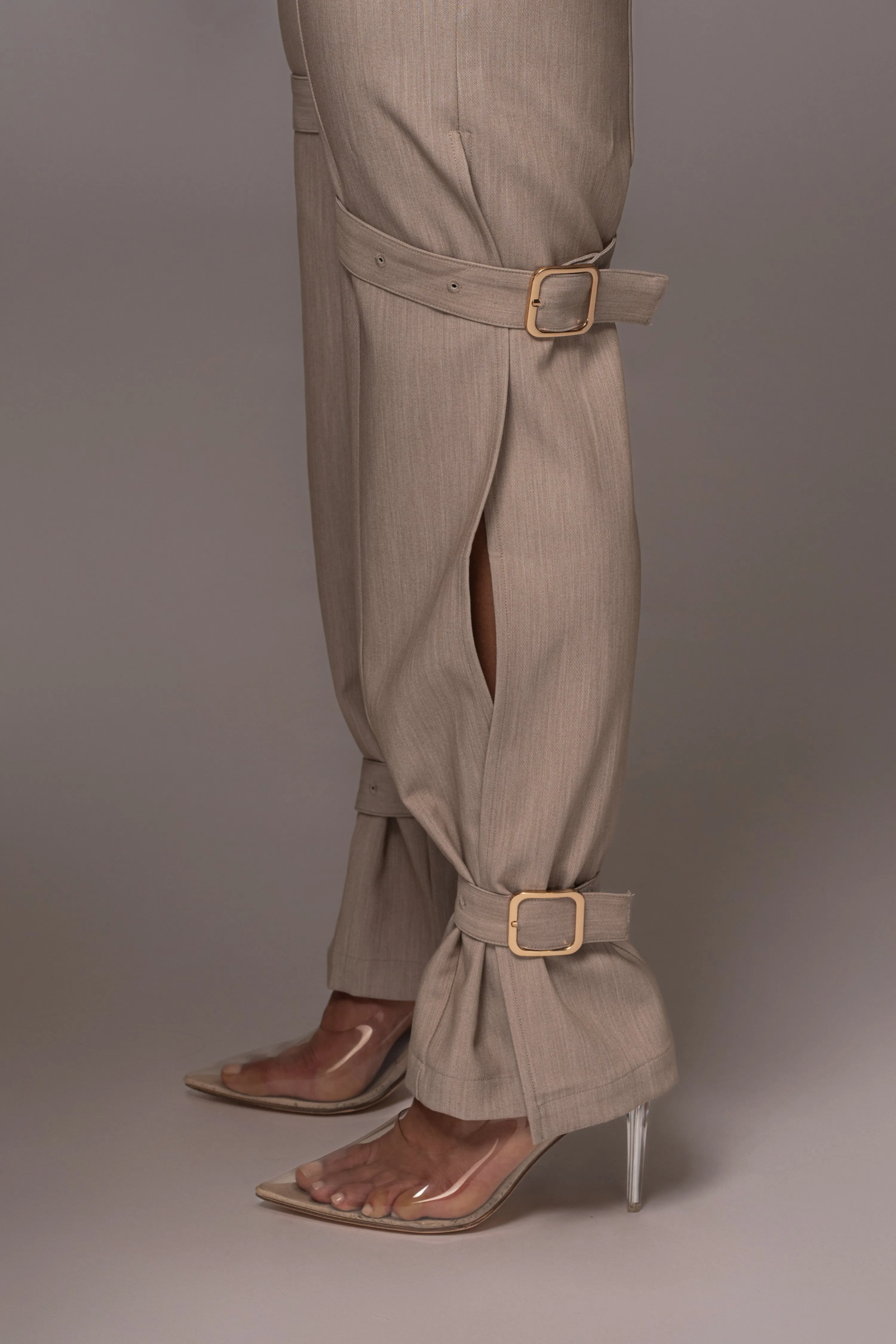 Brown Refined Belted Leg Pants