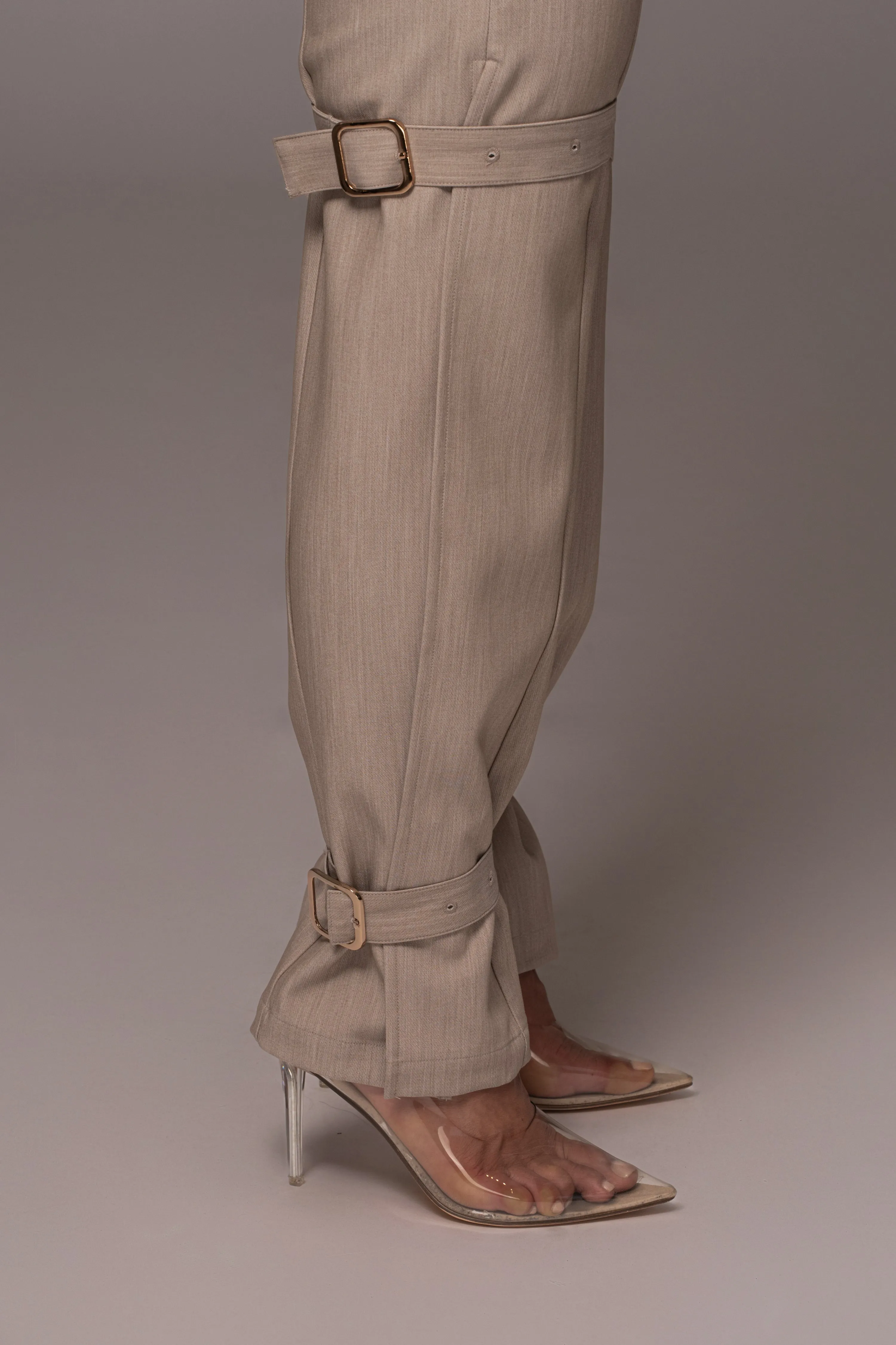 Brown Refined Belted Leg Pants