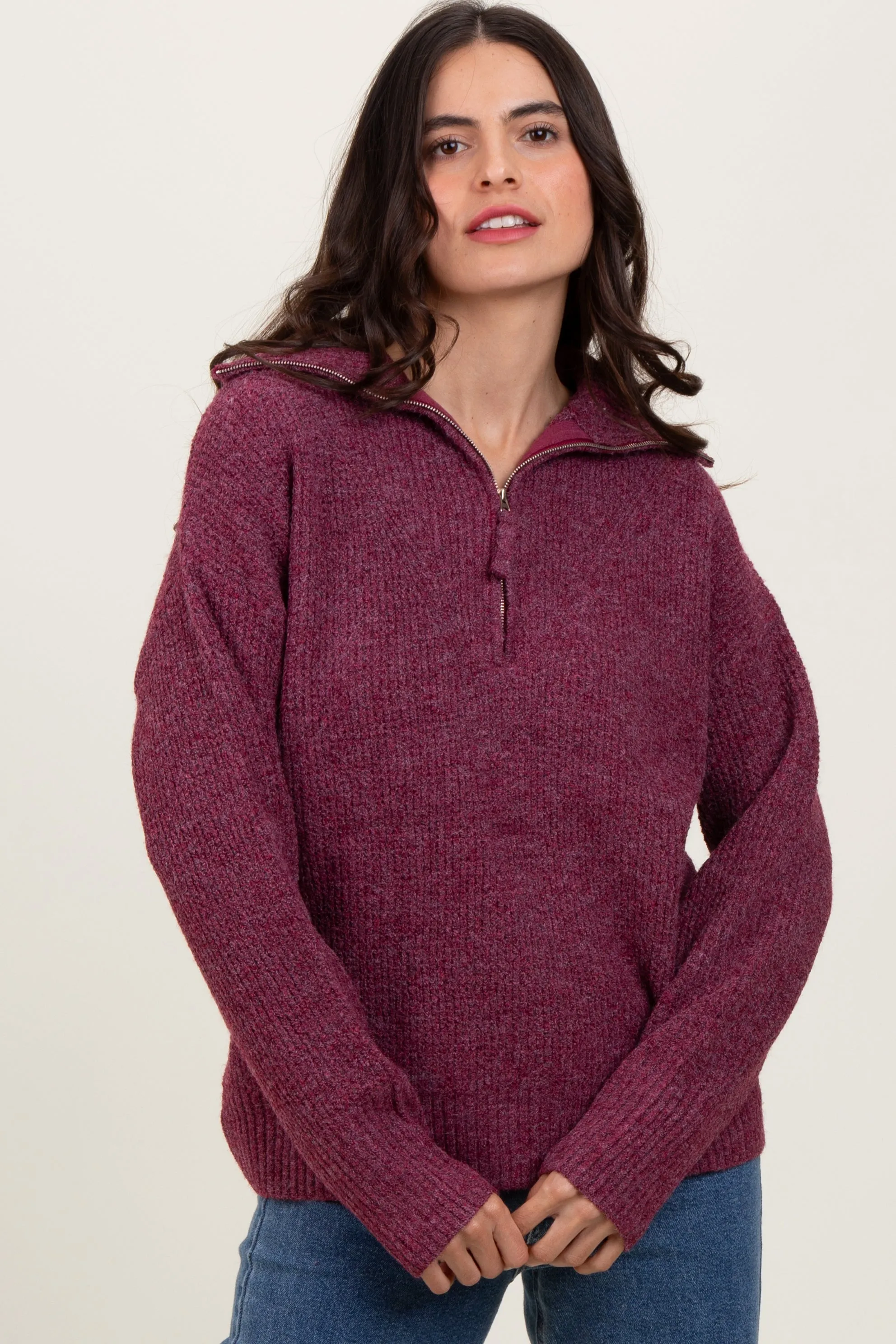 Burgundy Half Zip Pullover Sweater