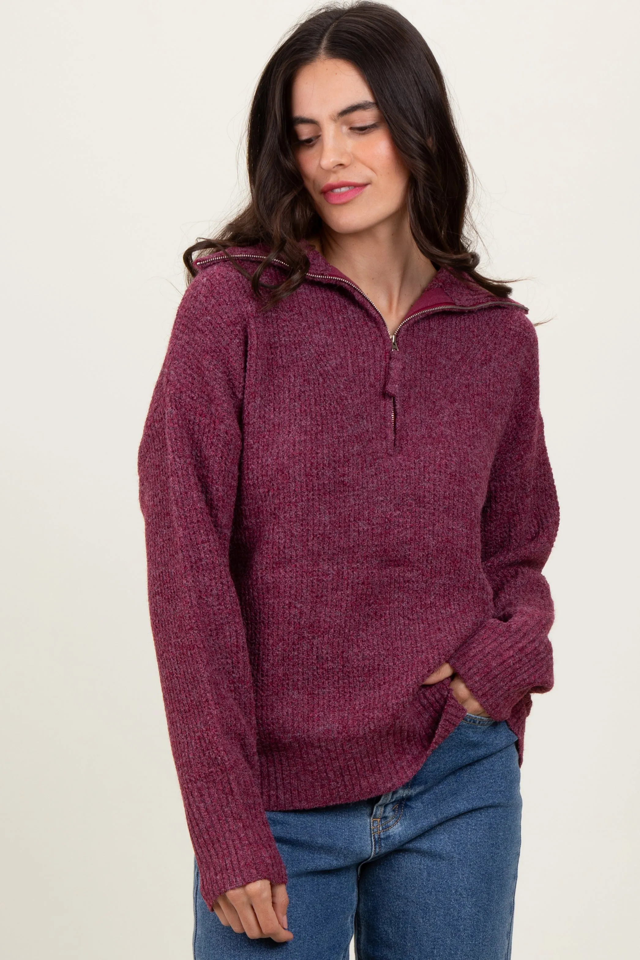 Burgundy Half Zip Pullover Sweater