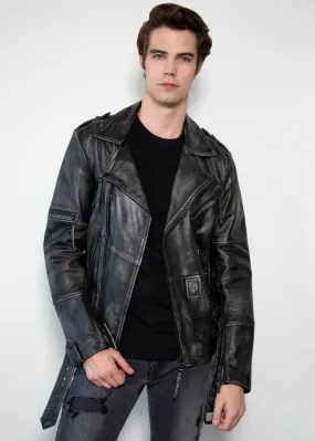 Buy Mens Taylor Rub-off Zippered Gray Motorcycle Leather Jacket