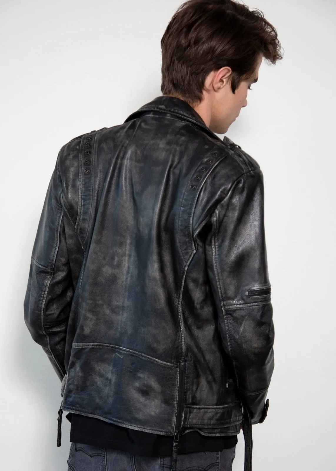 Buy Mens Taylor Rub-off Zippered Gray Motorcycle Leather Jacket