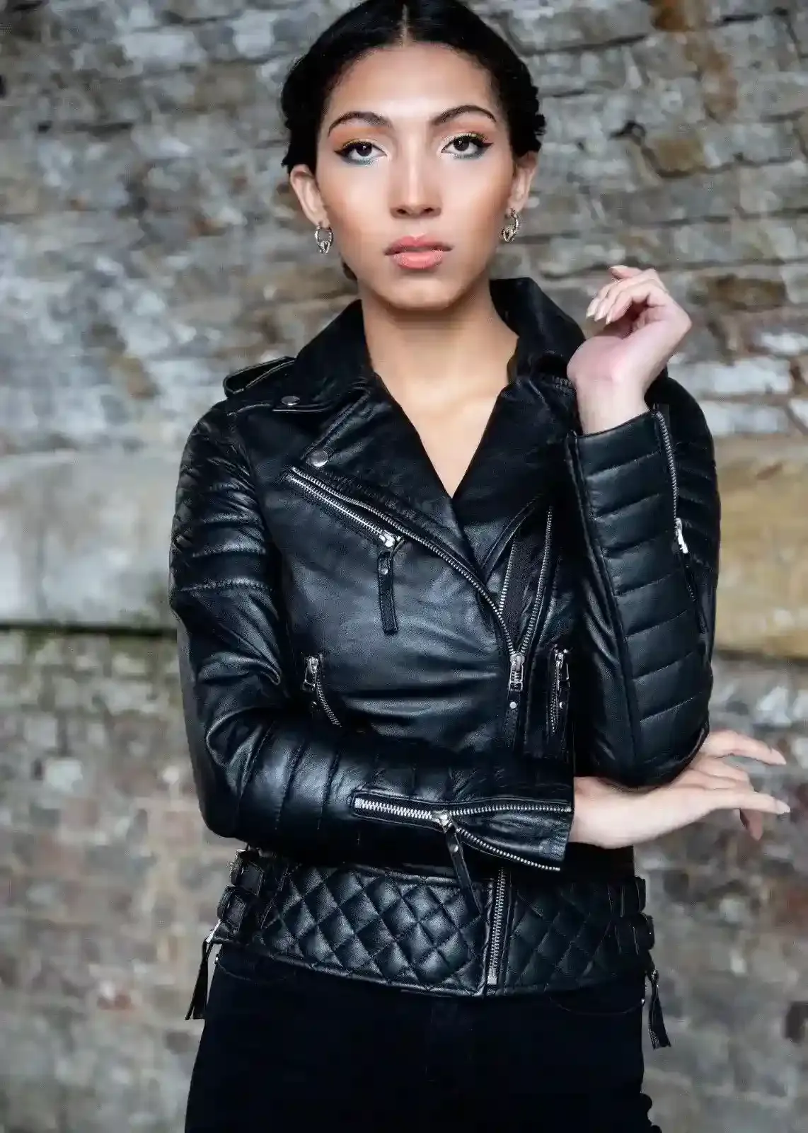 Buy Womens Quilted Leather Motorcycle Jacket Black | LucaJackets