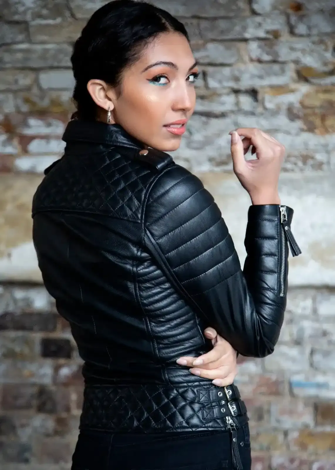 Buy Womens Quilted Leather Motorcycle Jacket Black | LucaJackets