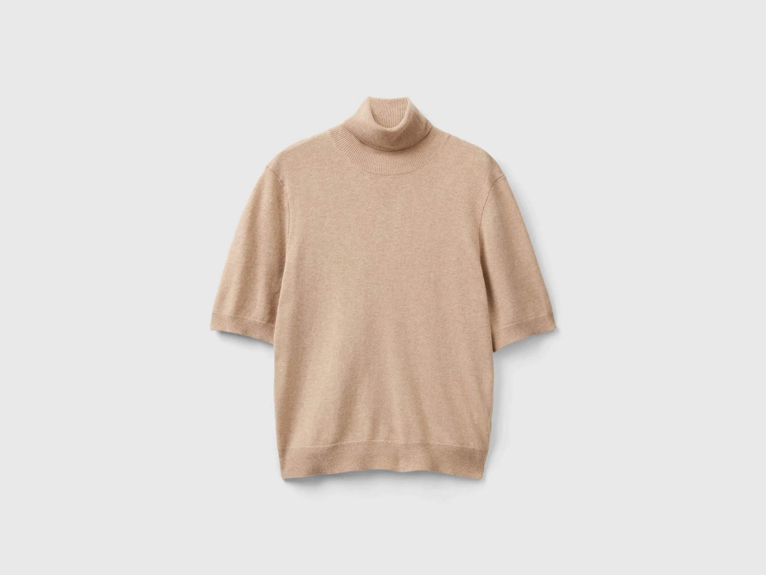 Camel short sleeve turtleneck in cashmere blend - Beige | Benetton