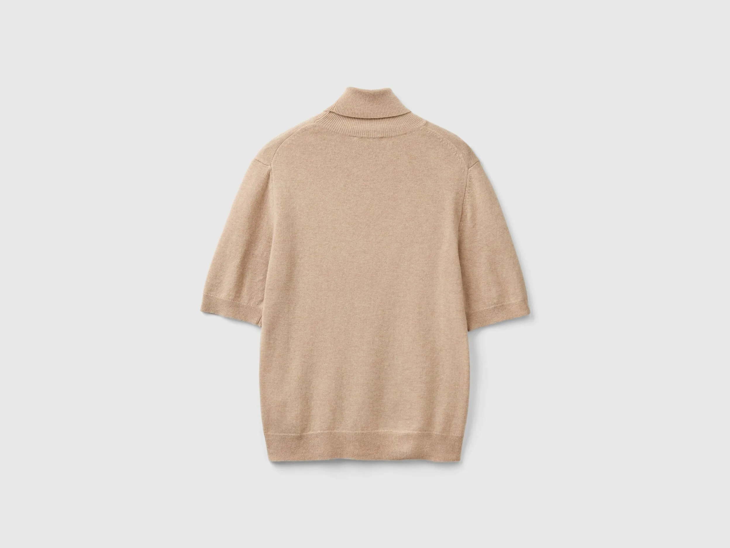 Camel short sleeve turtleneck in cashmere blend - Beige | Benetton