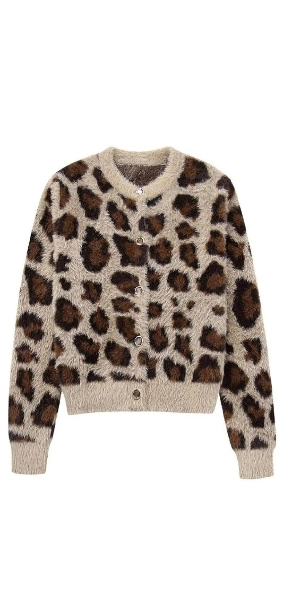 Cameron Leopard Print Faux Fur Button Down Cardigan