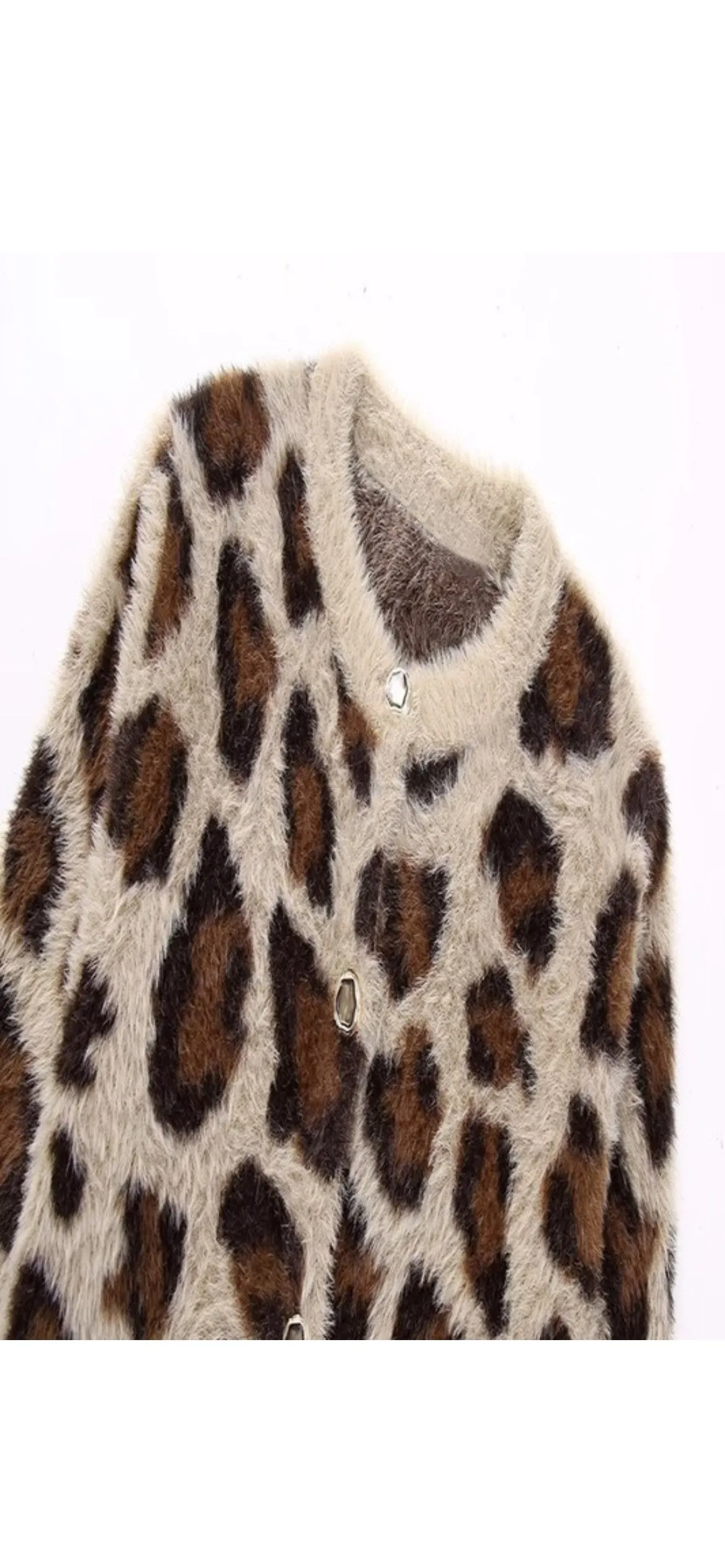 Cameron Leopard Print Faux Fur Button Down Cardigan