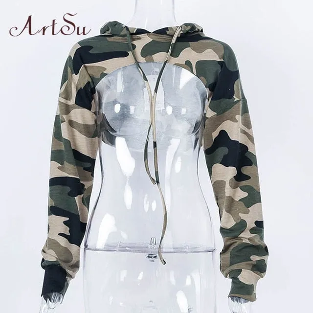 Camouflage Hoodie Long  Crop Top