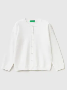 Cardigan with glittery buttons - White | Benetton