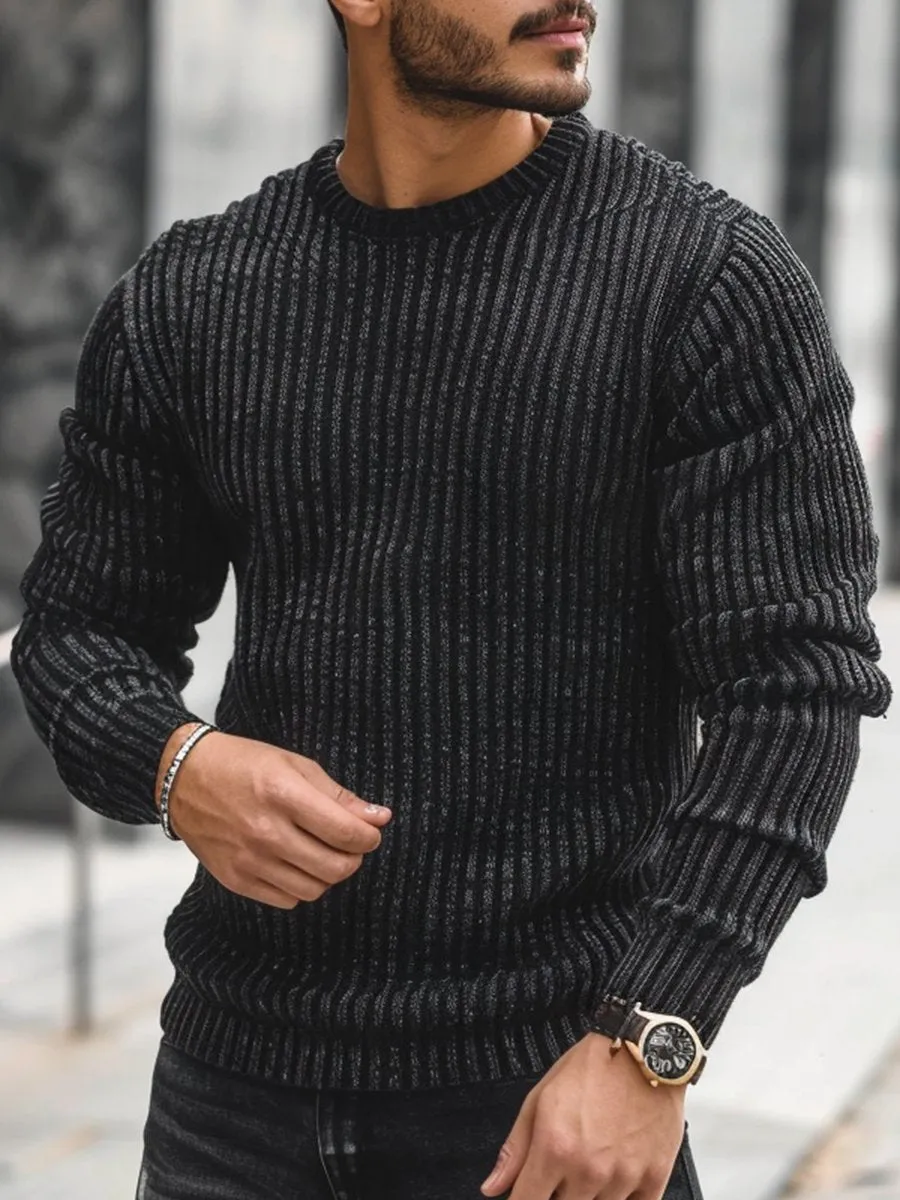 Casual Solid Color Round Neck Loose Knit Sweater